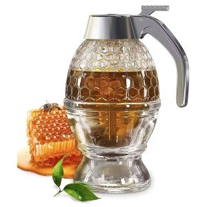 8oz Glass Honey Dispenser with Stainless Steel Shaft and Stand