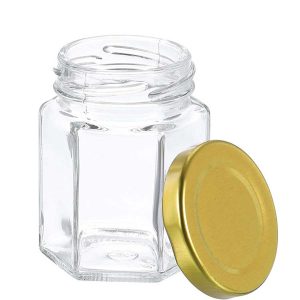 6-Pack 2.7oz Hexagon Glass Honey Jars with Gold Lids