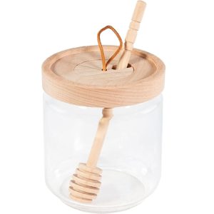 16oz Glass Honey Jar with Acacia Lid and Dipper