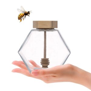 220ml Hexagonal Glass Honey Jar with Wooden Dipper