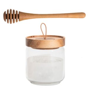 Clear Glass Honey Jar with Stirring Rod for Kitchen