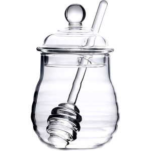 10 oz Glass Honey Jar with Dipper and Lid for Table