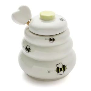 Ceramic Honey Pot with Lid and Dipper Stick